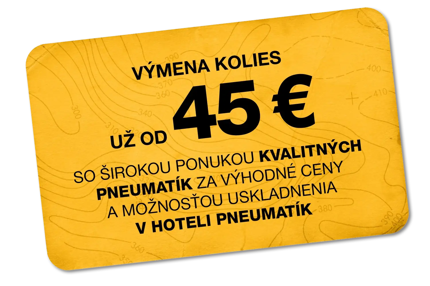 Žltá cenovka výmeny kolies Jeep už od 45 € so širokou ponukou pneumatík a uskladnením v hoteli pneumatík BEGAM Trnava